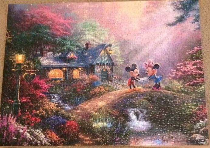 Thomas Kinkade Mickey & Minnie Mouse On Bridge  puzzle collectible - Main Image 1