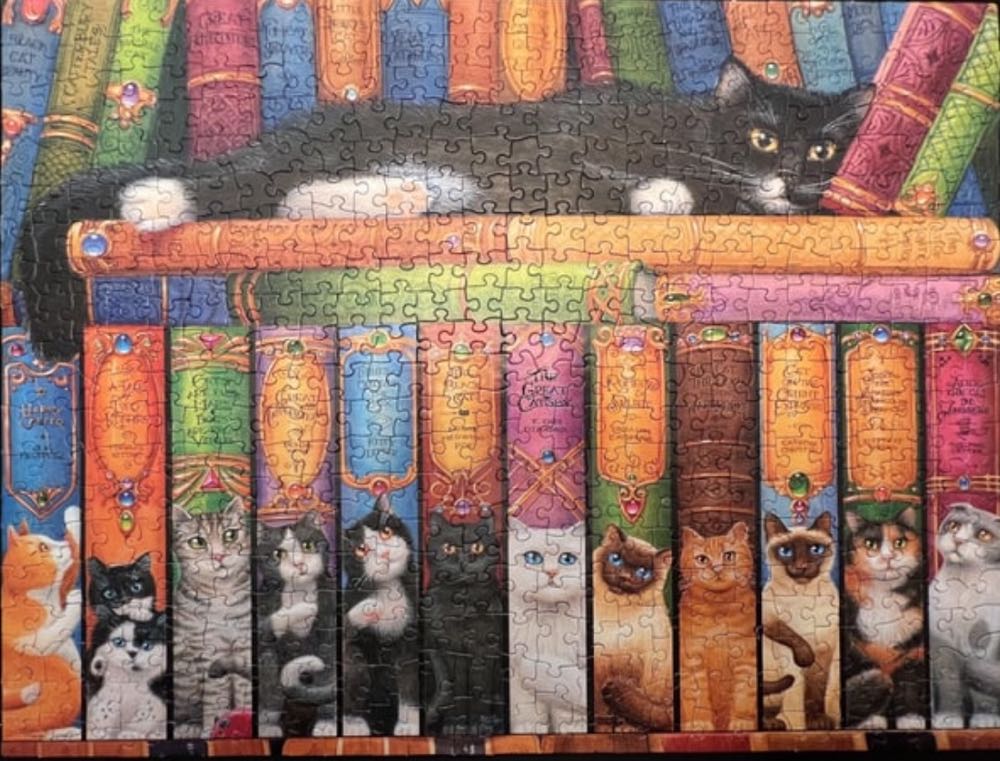 Cat Bookshelf - Vermont Christmas Company puzzle collectible [Barcode 871241009967] - Main Image 3