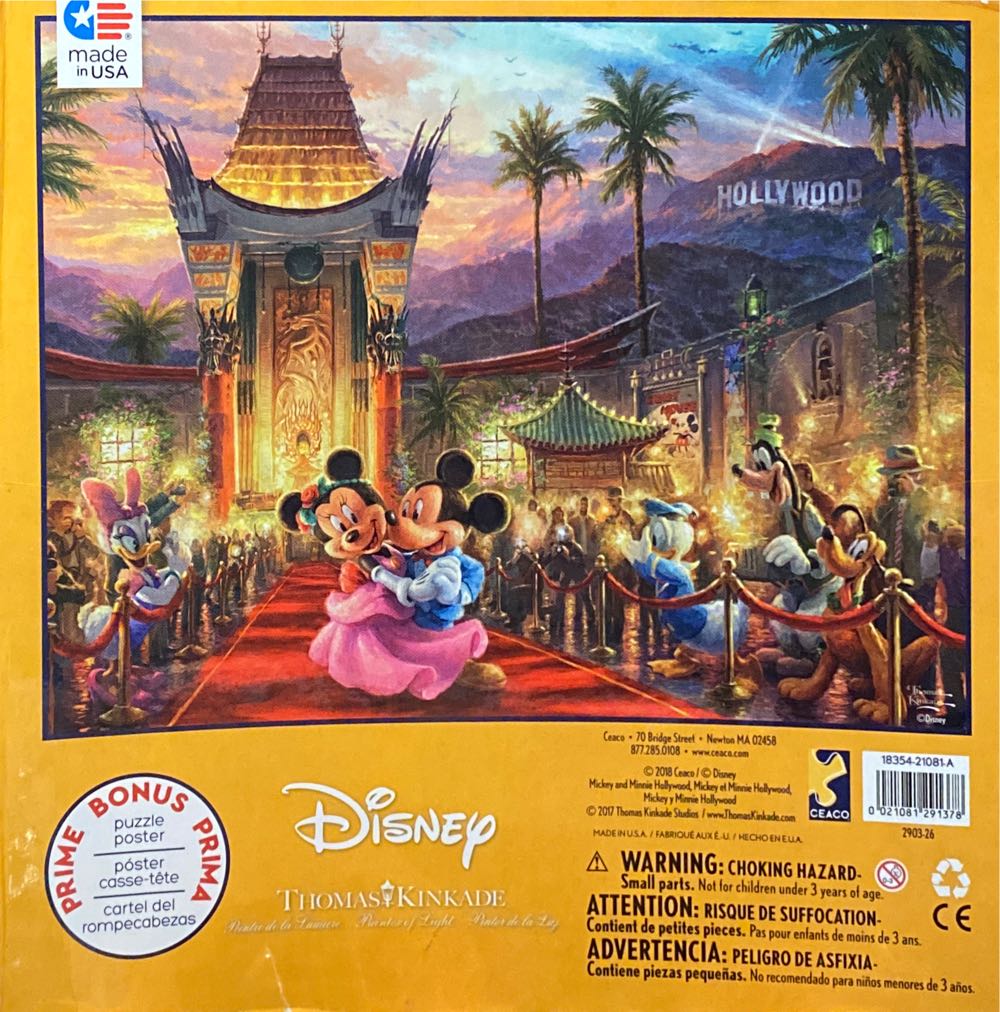 Thomas Kinkade: Mickey & Minnie Hollywood - Ceaco / Thomas Kinkade puzzle collectible [Barcode 021081291378] - Main Image 3