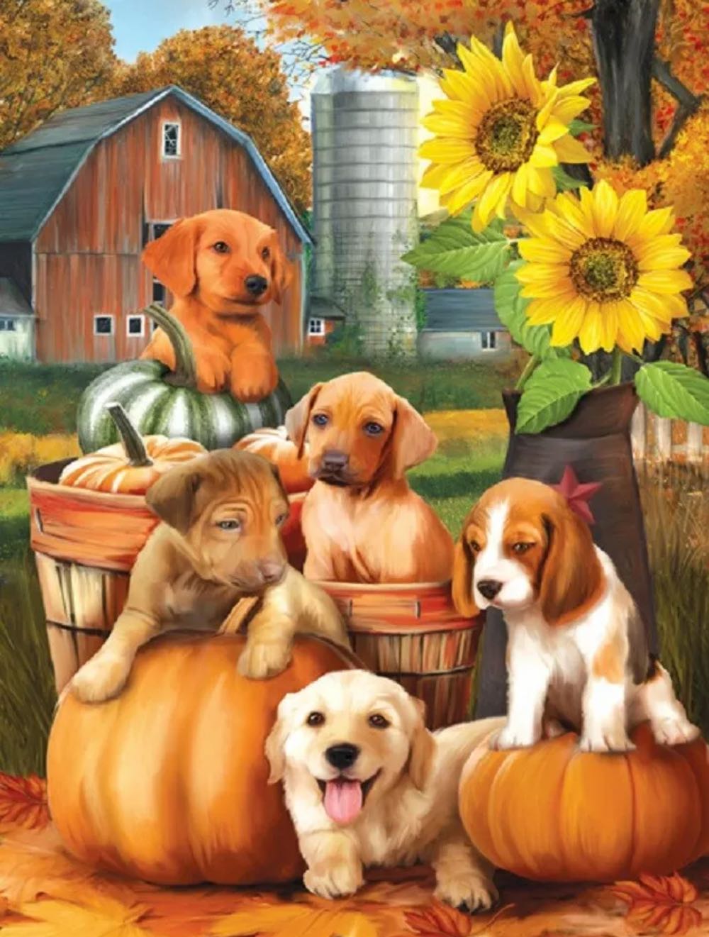 *Autumn Puppies - SunsOut puzzle collectible [Barcode 796780287679] - Main Image 2