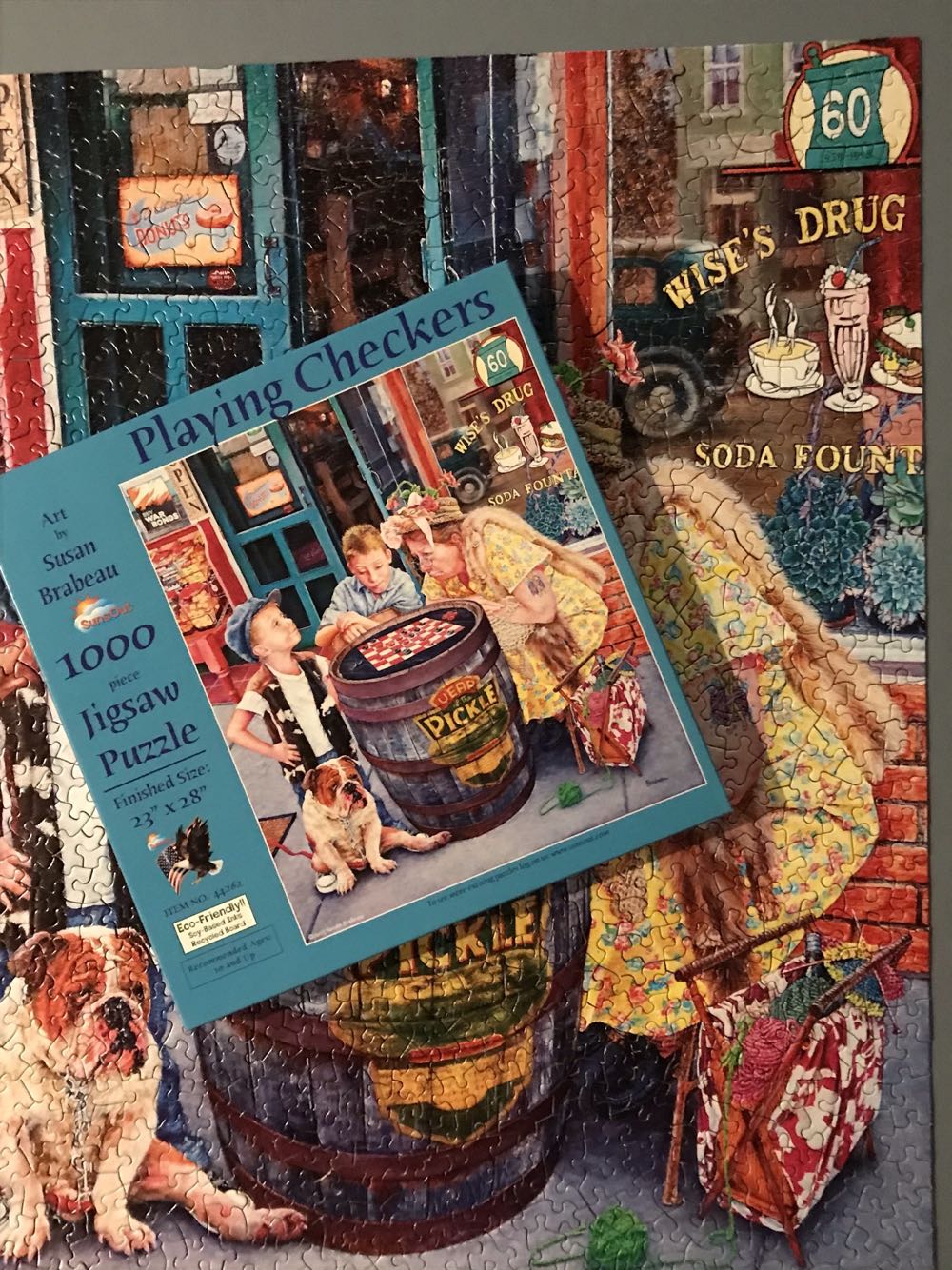 Playing Checkers - 109, 4/17/21 - SunsOut puzzle collectible [Barcode 796780442627] - Main Image 3