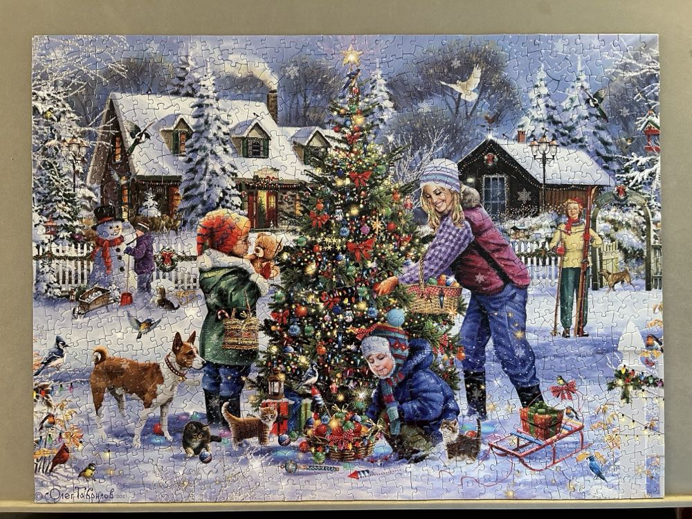 Dressing the Tree - SunsOut puzzle collectible [Barcode 796780619487] - Main Image 2