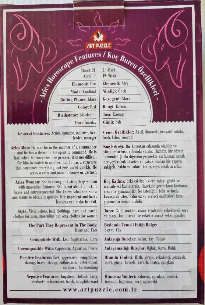 Horoscopes - Aries - Art Puzzle puzzle collectible [Barcode 8682450148017] - Main Image 3