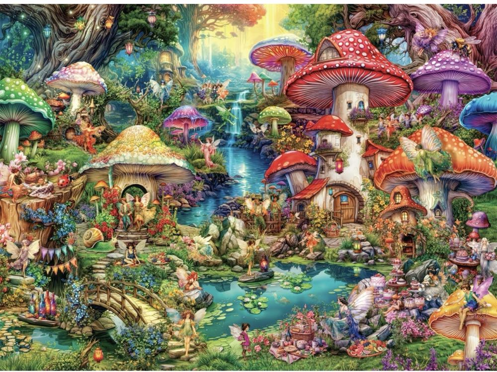 Merry Mushroom Village Picnic-NIB-FOR SALE - Buffalo Games puzzle collectible [Barcode 079346127504] - Main Image 2