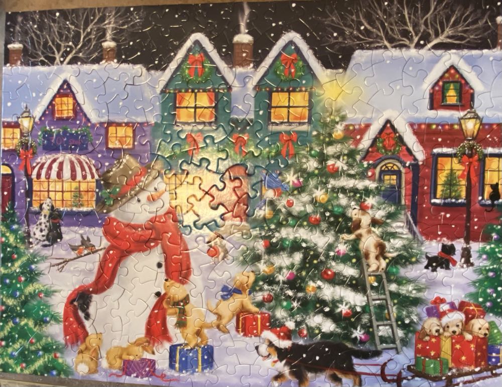 Snowman And Dogs Christmas Street - Bits And Pieces puzzle collectible [Barcode 192949068231] - Main Image 3
