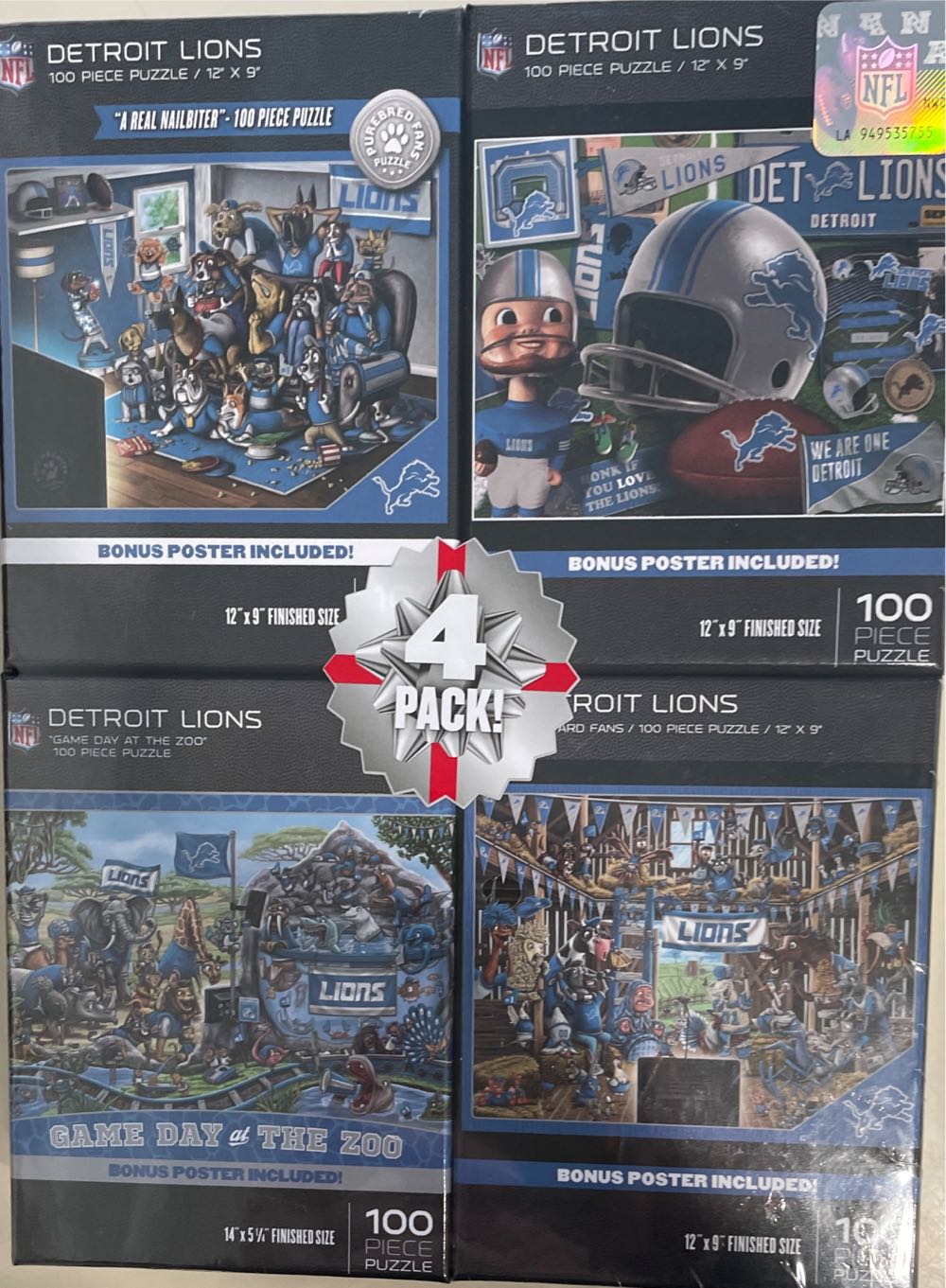 Detroit Lions Puzzle 4-pack - NFL You The Fan puzzle collectible [Barcode 840364605691] - Main Image 1