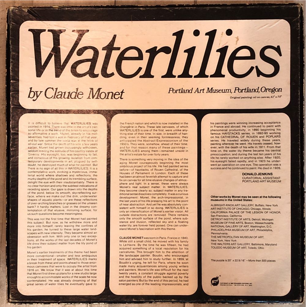 Water Lillies By Claude Monet - Springbok 🇺🇸 puzzle collectible - Main Image 2