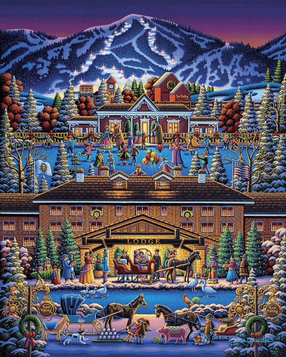 Sun Valley Holiday 🆕 - Dowdle Folk Art puzzle collectible [Barcode 671095004572] - Main Image 2