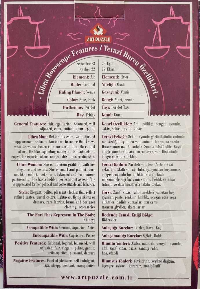 Horoscopes - Libra - Art Puzzle puzzle collectible [Barcode 168000002759] - Main Image 4
