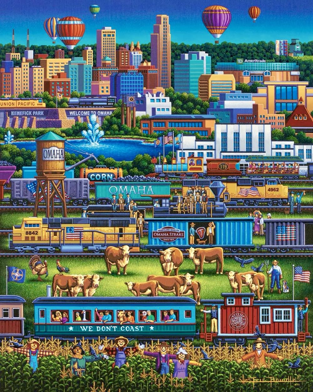 Omaha Trains 🆕 - Dowdle Folk Art puzzle collectible [Barcode 671095004091] - Main Image 2