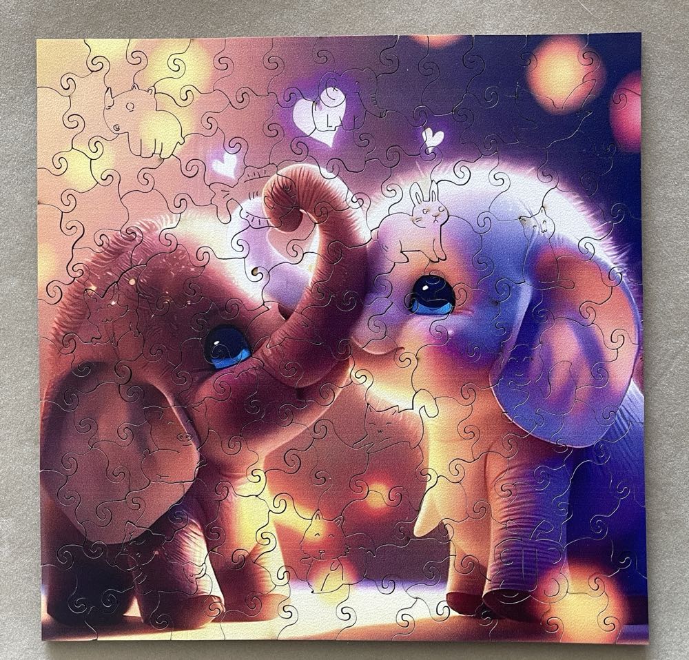 Two Cute Baby Elephants  Wooden Puzzle - Temu puzzle collectible - Main Image 2
