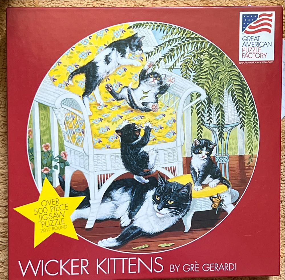 Wicker Kittens Great American 500 Jigsaw Pc Round - Great American Factory Puzzle puzzle collectible [Barcode 010563083013] - Main Image 2