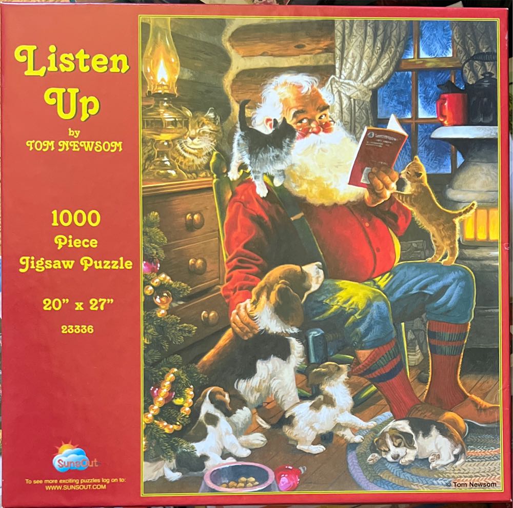 Listen Up By Tom Newsom Piece Santa Puppy Christmas 20 X 27 New - SunsOut puzzle collectible [Barcode 796780233362] - Main Image 2