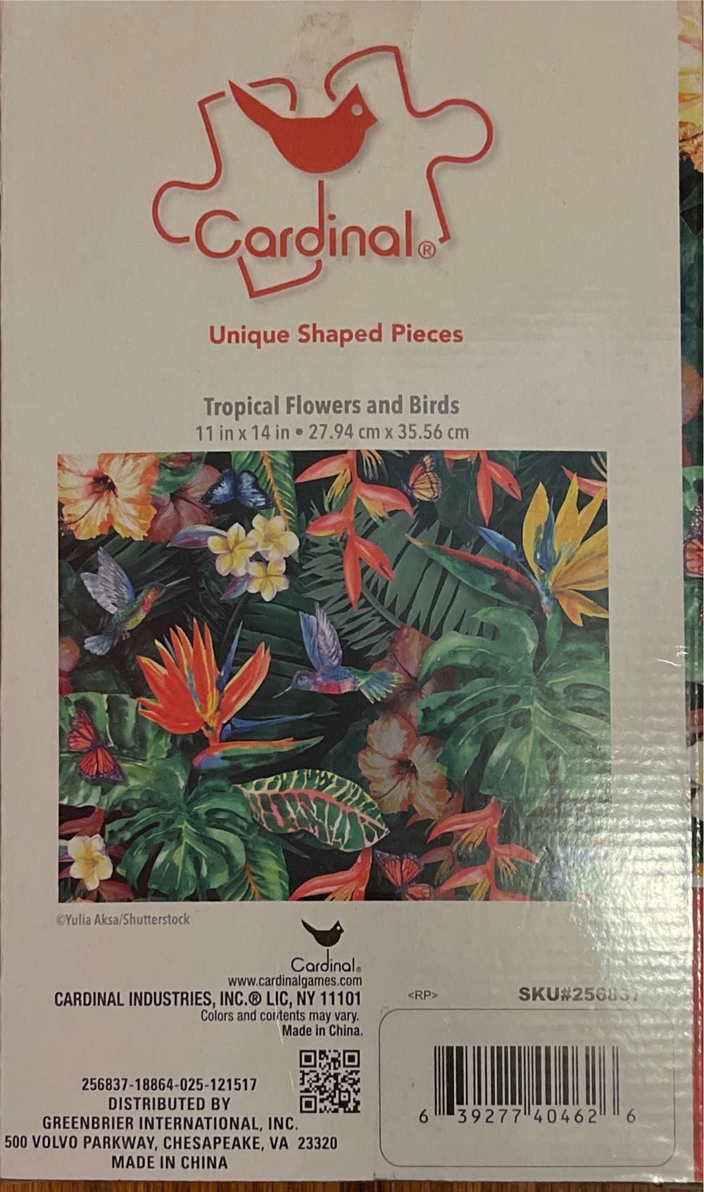 Tropical Flowers and Birds - Cardinal Industries puzzle collectible [Barcode 639277404626] - Main Image 2