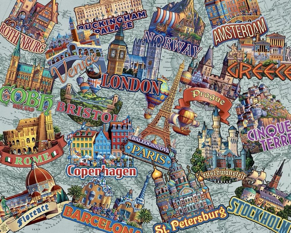 Travel Europe - Dowdle Folk Art puzzle collectible [Barcode 671095065078] - Main Image 2