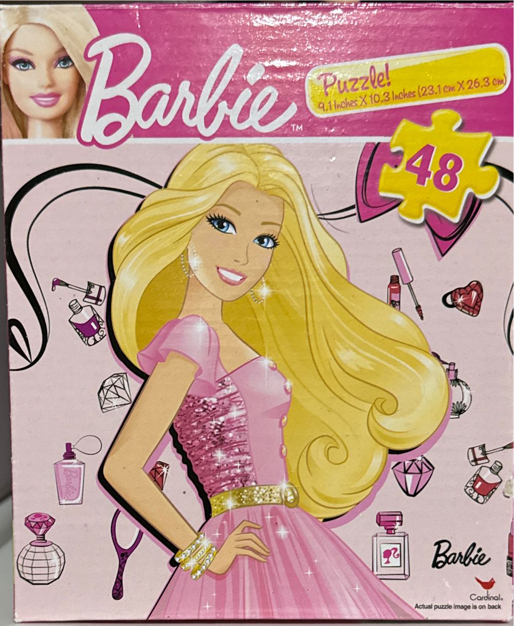 Mattel Barbie 48 Pieces Pink Headband X ~ Jigsaw Cardinal Piece 9.125” 10.375”  puzzle collectible [Barcode 639277441577] - Main Image 2