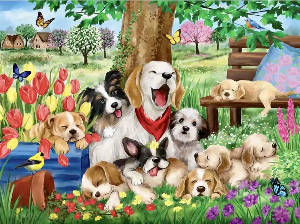 Sleepy Dogs In The Garden (v) Cheryl - Bits And Pieces puzzle collectible [Barcode 192949072979] - Main Image 2