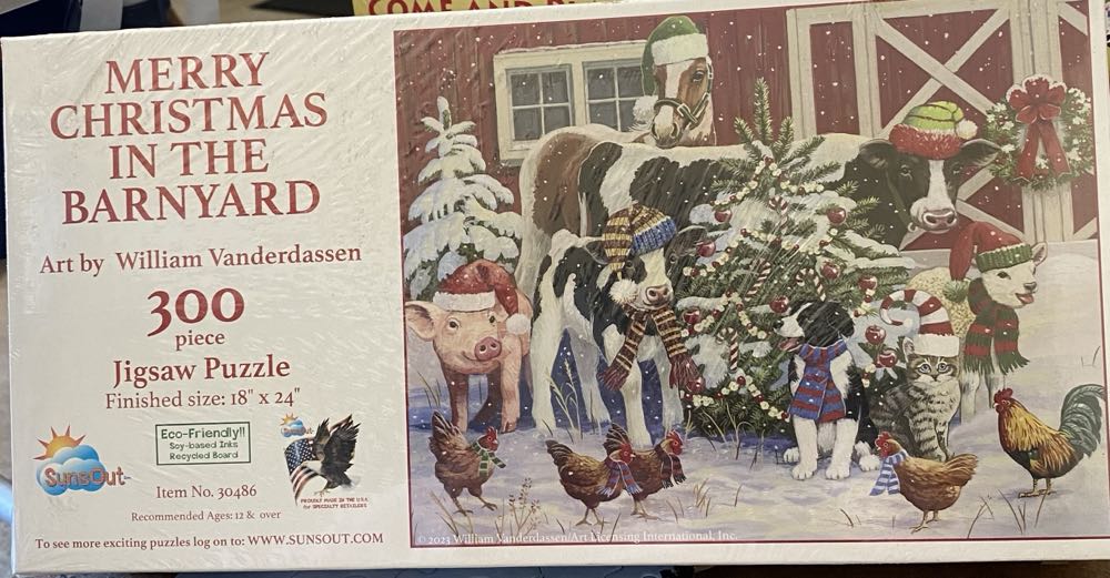 Merry Christmas In The Barnyard - SunsOut puzzle collectible [Barcode 796780304864] - Main Image 2