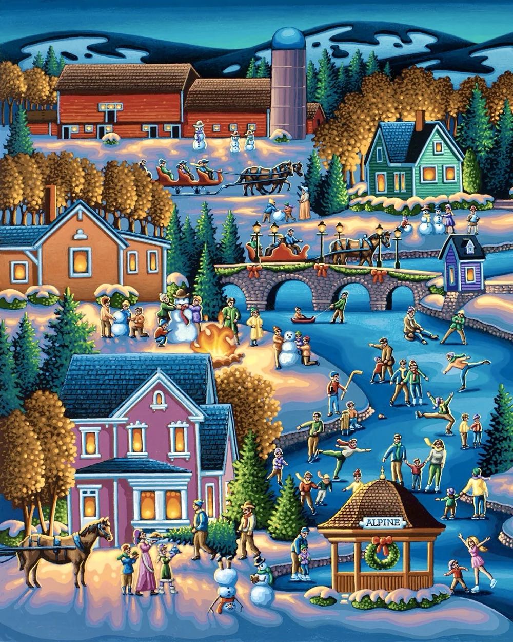 Over the River - Dowdle Folk Art puzzle collectible [Barcode 671095003704] - Main Image 2