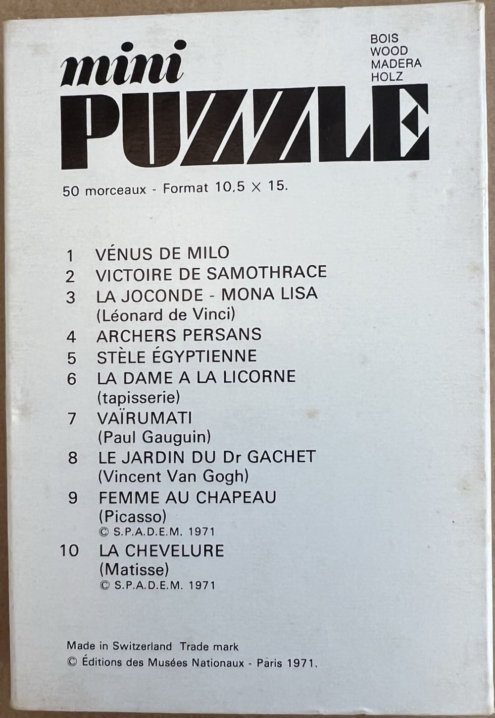 La Joconde - Mona Lisa - SOLD - Editions des Musees Nationaux - Paris puzzle collectible - Main Image 2