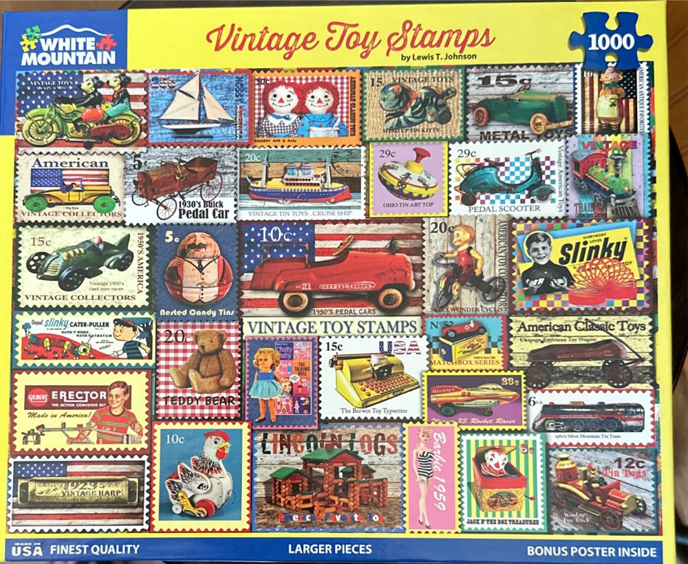 Vintage Toy Stamps. From Mary - White Mountain Puzzles puzzle collectible [Barcode 724819268207] - Main Image 2