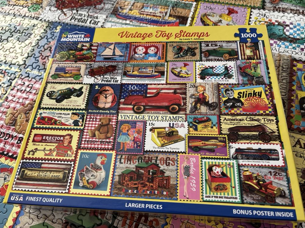Vintage Toy Stamps. From Mary - White Mountain Puzzles puzzle collectible [Barcode 724819268207] - Main Image 4