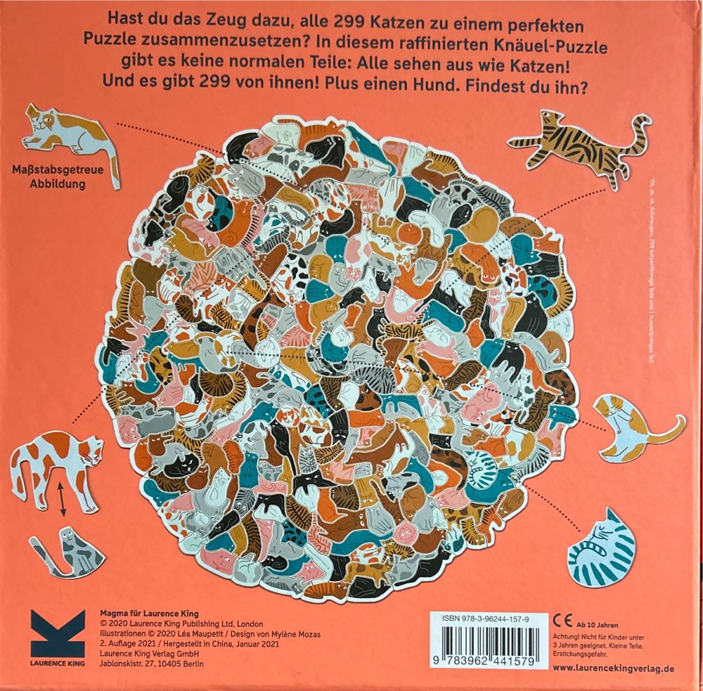 299 Katzen Und 1 Hund. Puzzle 300 Teile Léa Maupetit - Laurenceking puzzle collectible [Barcode 9783962441579] - Main Image 2