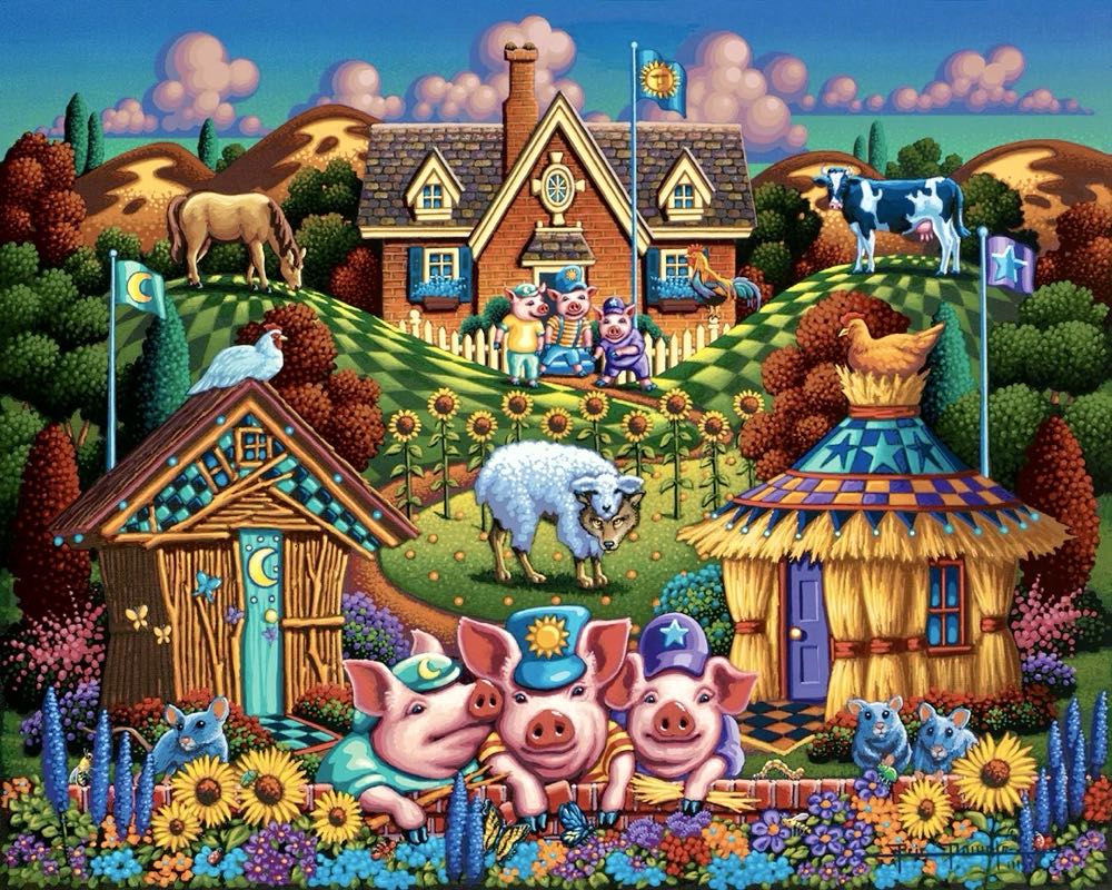 Three Little Pigs 🆕 - Dowdle Folk Art puzzle collectible [Barcode 671095004121] - Main Image 2