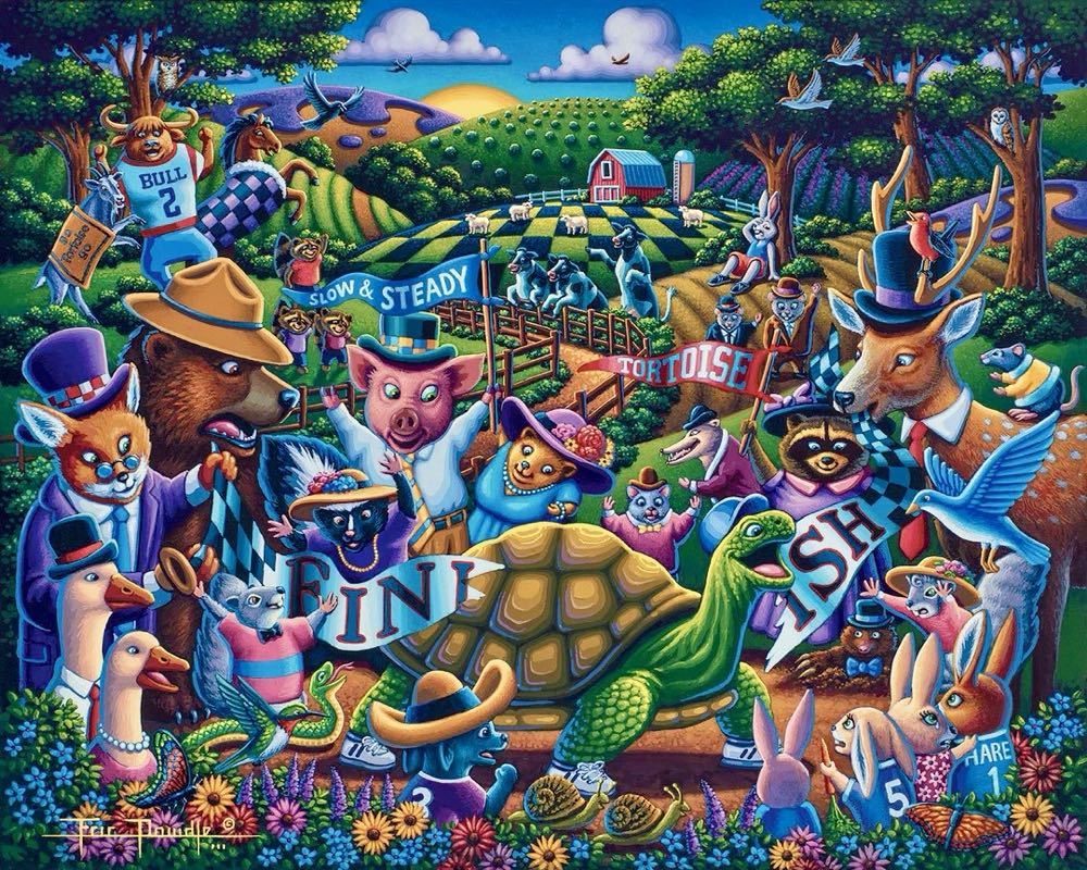 Tortoise and the Hare 🆕 - Dowdle Folk Art puzzle collectible [Barcode 671095004527] - Main Image 2