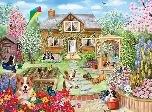 Spring Summer Cottage Dogs (v)🧩 - Bits And Pieces puzzle collectible - Main Image 2