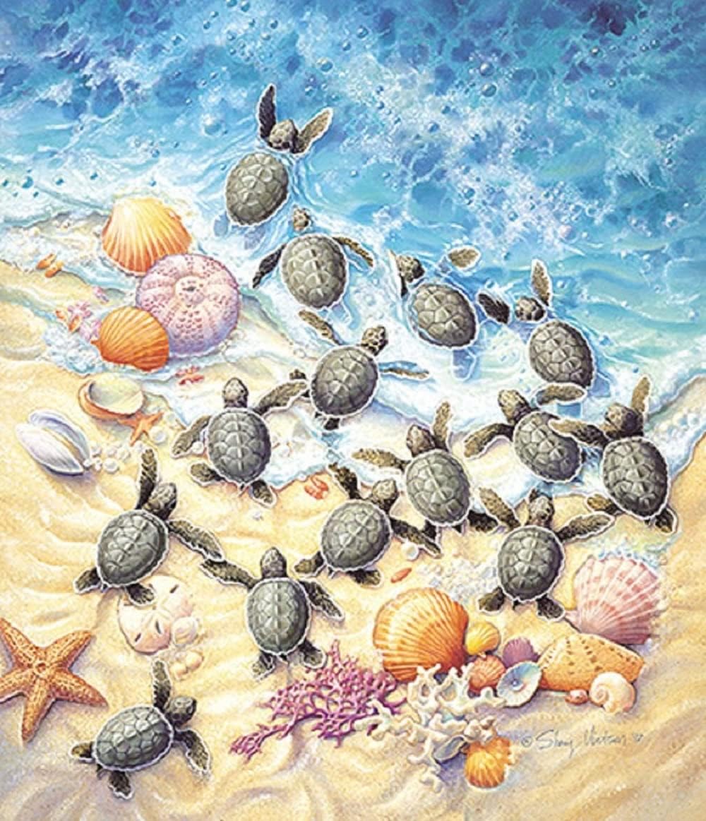 Green Turtle Hatchlings - SunsOut puzzle collectible - Main Image 2