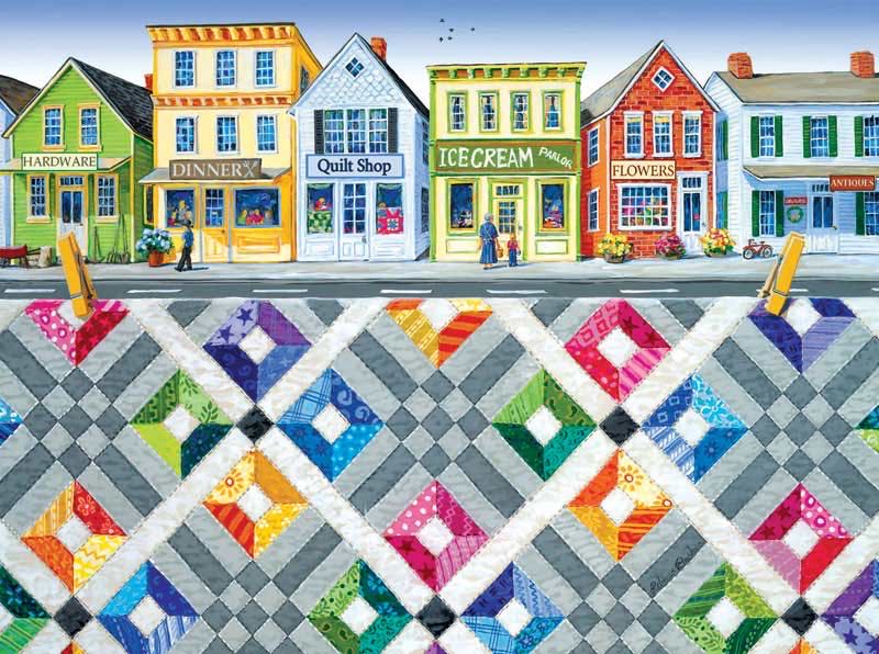 Quiltscapes : Main Street - Red Barn puzzle collectible [Barcode 021081530088] - Main Image 2