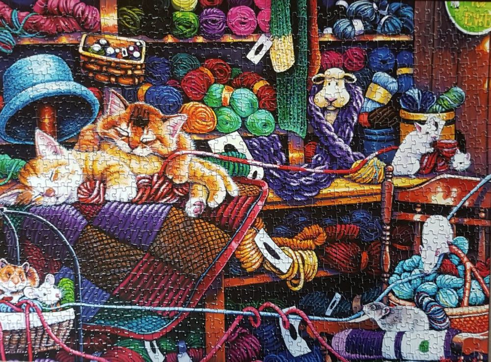 Midnight At The Yarn Shop 🟦 - SunsOut puzzle collectible [Barcode 796780704305] - Main Image 3