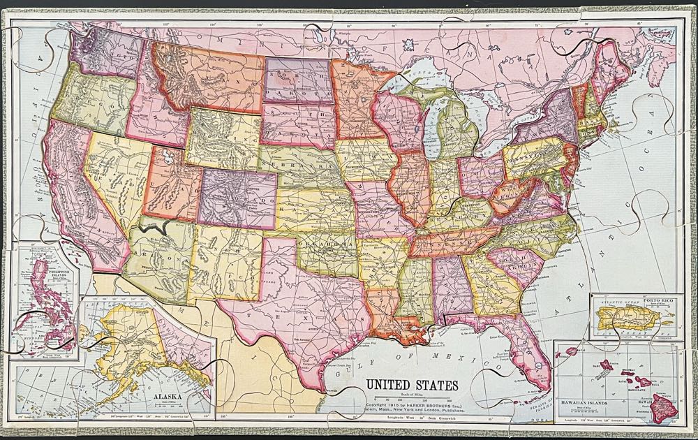 United States Puzzle Map-SOLD - Parker Brothers Inc. puzzle collectible - Main Image 2