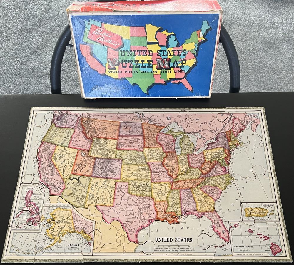 United States Puzzle Map-SOLD - Parker Brothers Inc. puzzle collectible - Main Image 3