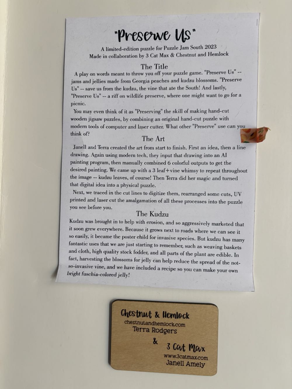 Preserve Us - Chestnut & Hemlock puzzle collectible - Main Image 4