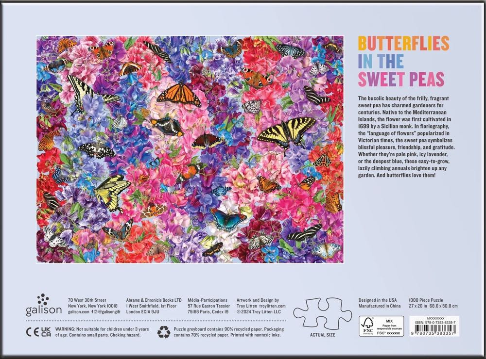 Butterflies in the Sweet Peas - Galison puzzle collectible [Barcode 9780735383357] - Main Image 3