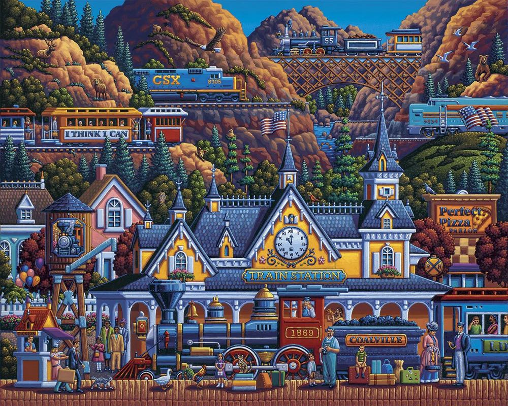 Train Station 🆕 - Dowdle Folk Art puzzle collectible [Barcode 671095004701] - Main Image 2
