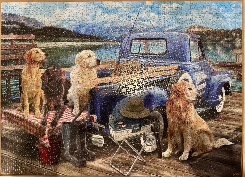 Dogs Gone Fishing  - Vermont Christmas Company puzzle collectible [Barcode 819273025579] - Main Image 2