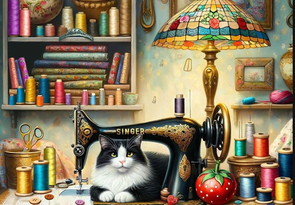 Sewing Cat 🟦 - HQ Jigsaw puzzle collectible [Barcode 28284407839] - Main Image 2