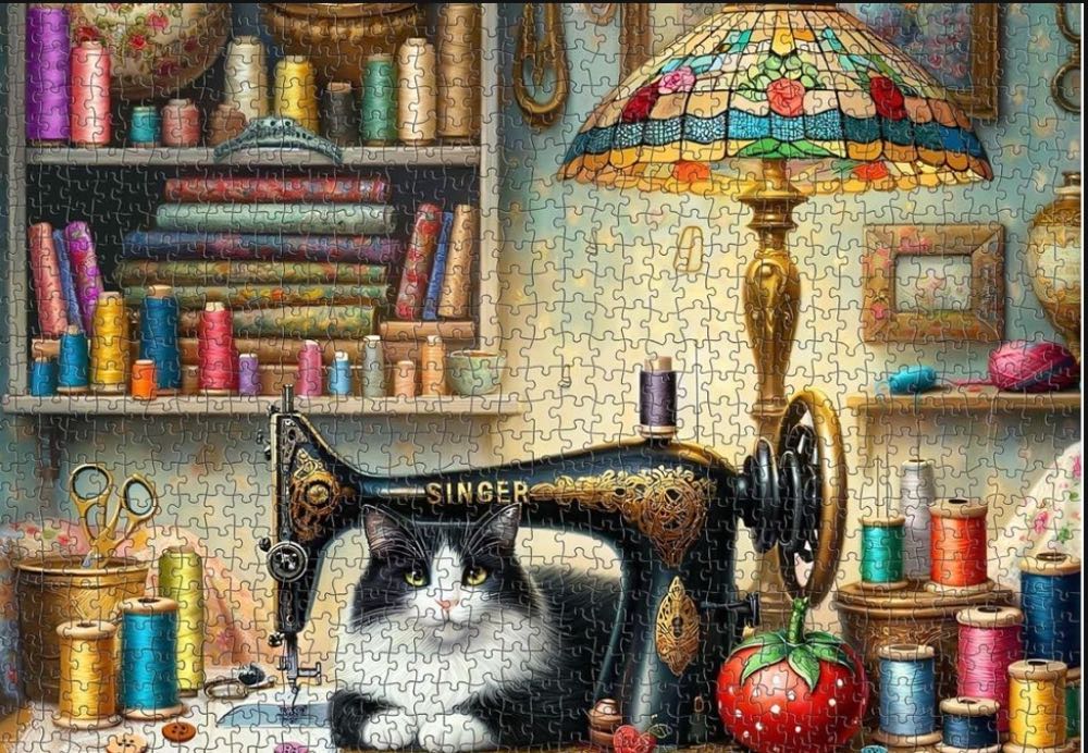Sewing Cat 🟦 - HQ Jigsaw puzzle collectible [Barcode 28284407839] - Main Image 3