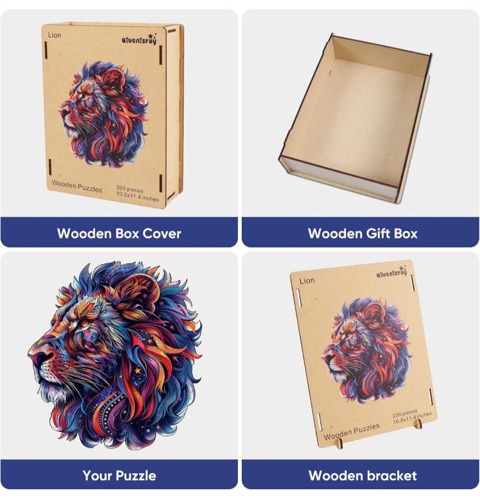 Wooden-Lion Head  puzzle collectible - Main Image 2