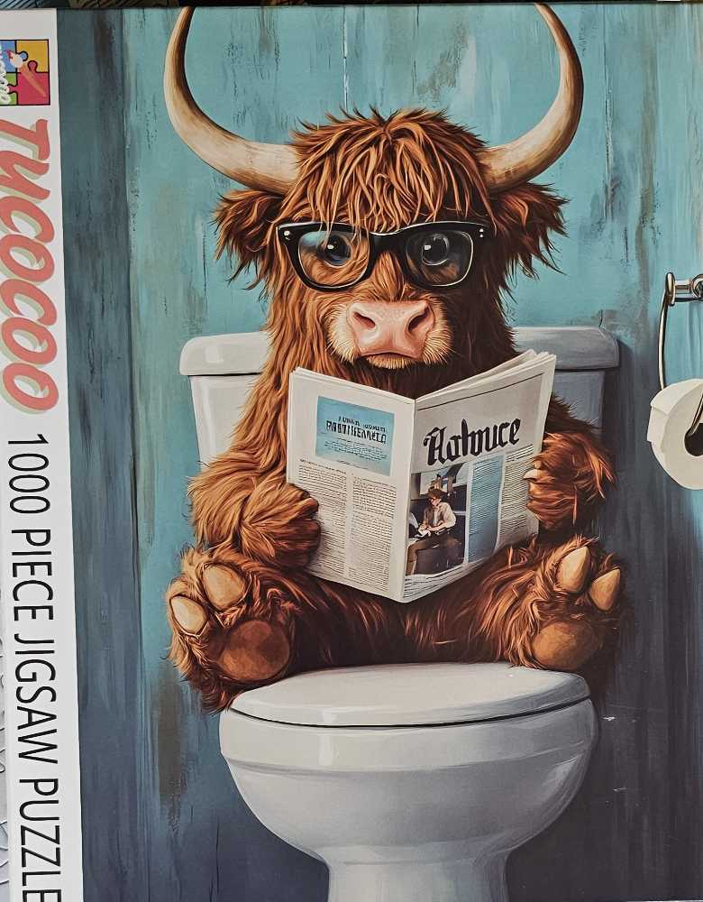 Highland Cow Reading Newspaper On Toilet  - Tucocoo puzzle collectible - Main Image 2