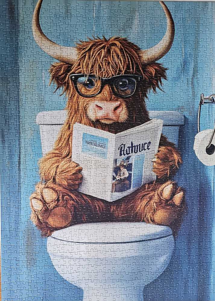 Highland Cow Reading Newspaper On Toilet  - Tucocoo puzzle collectible - Main Image 3
