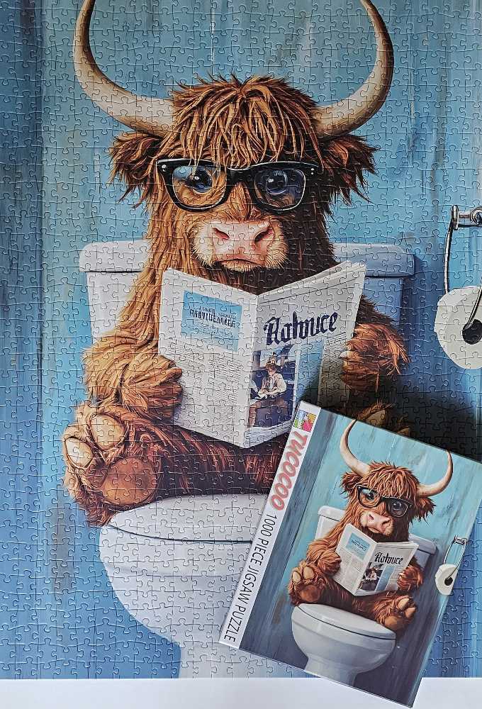 Highland Cow Reading Newspaper On Toilet  - Tucocoo puzzle collectible - Main Image 4