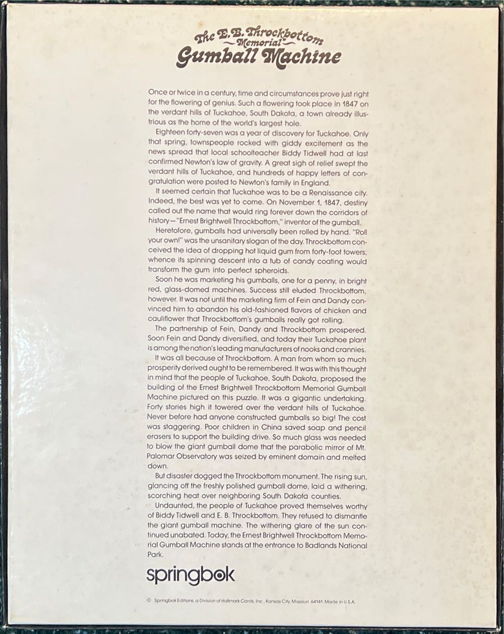 The E.B. Throckbottom Memorial Gumball Machine - Springbok puzzle collectible - Main Image 2