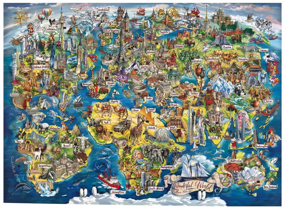 Wonderful World Map With 36 Stand-up Pieces - Wenthworth Wooden Puzzles puzzle collectible [Barcode 6050265400163] - Main Image 2