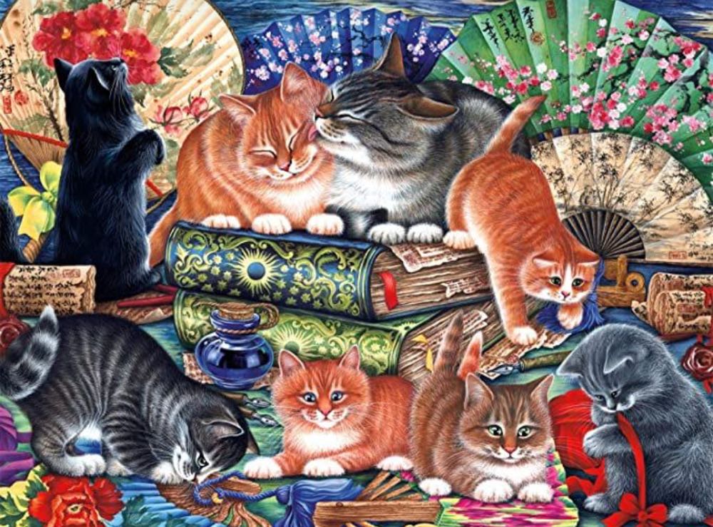 Cute Cats And Fans (Agnes €8,19)  puzzle collectible - Main Image 2