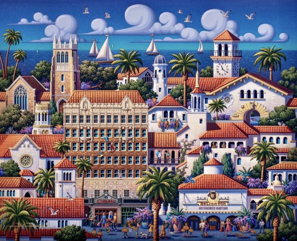 Santa Barbara Downtown - Dowdle Folk Art puzzle collectible [Barcode 671095905367] - Main Image 2