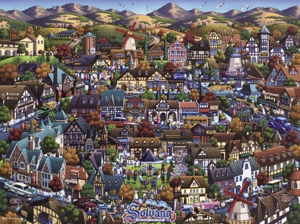Solvang Danish Village - Dowdle Folk Art puzzle collectible [Barcode 671095902915] - Main Image 2